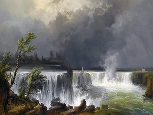 NIAGARA FALLS J. Puttner water rock Tile Mural Kitchen Backsplash Marble Ceramic - Picture 1 of 23