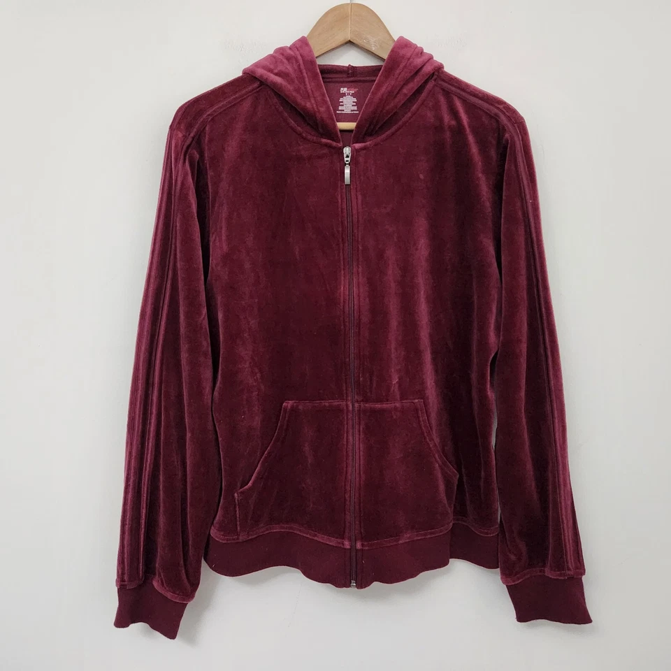 SB ACTIVE Women's Burgundy Full Zip Hooded Sweatshirt Front Pocket Size XL - Image 1 of 4