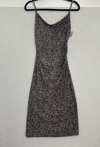 Diane Von Furstenberg Ruched Waist Cowl Neck Silk Dress Sz 2 Brown Light Blue - Picture 1 of 8