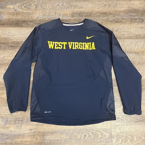 West Virginia University WVU Jacket Mens Medium Blue Pullover windbreaker Nike Cover
