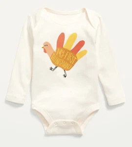 Old Navy Unisex Baby Size 3-6 Months~ Long Sleeve Bodysuit ~ My 1st Thanksgiving - Picture 1 of 2