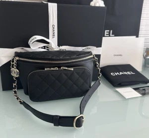 NEW Chanel Business Affinity Waist Bag Black Caviar in Light Gold Hardware - Picture 1 of 13