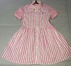 Polo Ralph Lauren Girls Pink-White Stripe Shirt Dress Puff Sleeve Size 5