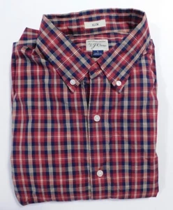 Camisa delgada para hombre J CREW azul marino, blanca a cuadros LS con botones de algodón frontal talla L - Imagen 1 de 6