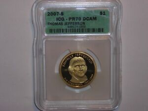 2007 S Thomas Jefferson Presidential Set $1 Coin ICG Graded PR70 DCAM