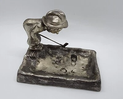 Cenicero de golfista vintage Sandtrap Dillema Japón plateado figura novedad  Foto 1 de 4