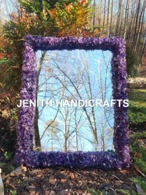 Handmade Amethyst Crystal Wall Mirror – Rectangular Purple Gemstone Frame | Natu - Image 1 of 4