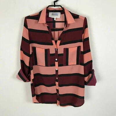 Alice Blue Stitch Fix Blouse Size S Multicolor Long Roll Tab Sleeve Striped - Imagem 1 de 4