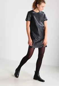 Women Leather Dress Black Pure Lambskin Bodycon Sexy Leather Dress XS-2XL DS49 - Picture 1 of 6