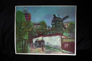 1960's Maurice Utrillo Moulin de la Galette Montmarte Litho Art Print 24"X30" - Picture 1 of 7
