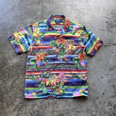 Camisa polo vintage Ralph Lauren Grand Tour floral manga curta com botões pequena - Imagem 1 de 4
