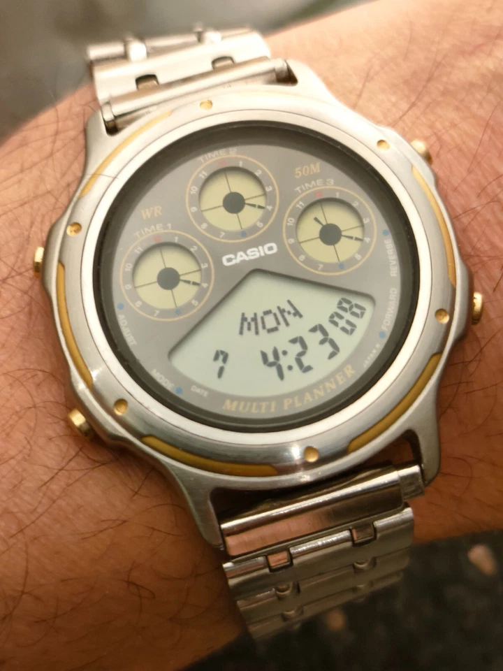 Casio Multi Planificador 1990 Vintage Digital Chapado en Oro, Belleza Modelo BGP-200 931 Foto 1 de 4