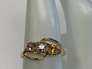 ESTATE 14k yelloW gold MOTHERS DAY ring - FEB - JUNE- NOV LAB CREATED - Picture 1 of 6