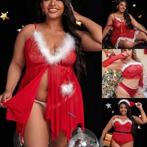 Womens Plus Size Christmas's Lingerie Sexy Babydoll Lace Sleepwear Chemise Dress - Picture 1 of 148