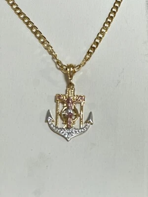 Jesus Crucifix Anchor Pendant Necklace 24" Jesus Ancla Crucifijo Cadena Oro Lamí - Image 1 of 4