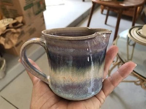 Vintage Studio Pottery Cream Jug/Pitcher/Creamer Runny Glaze In Lavender & Blue - Picture 1 of 6