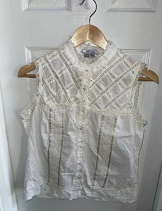 Ärmellose romantische Coquette Bluse Damen L weiß feminin zierlich Fee weich - Bild 1 von 7