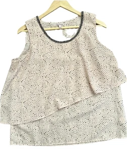Juicy Couture Sleeveless Embellished Layered Blouse Top Pink Abstract Dots Sz L - Picture 1 of 6