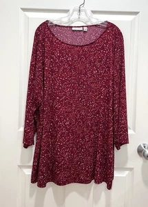 SUSAN GRAVER Liquid Knit Tunic Top Women 3X Red Abstract 3/4 Sleeve Minimalist - Picture 1 of 6