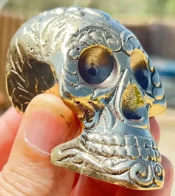 Bastón para caminar con mango de cabeza de calavera de latón macizo de colección para bastón de madera Foto 1 de 4