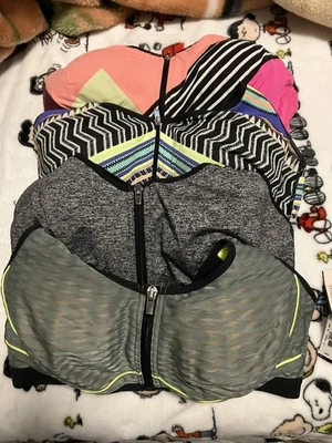 Lot 4 Victoria Secret VSX Zip Front Sport Tops-38D W/Built In Front Close Bras - Image 1 of 4