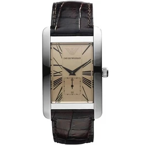 Emporio Armani Herren Quarzuhr AR0154 Leder Braun Armband Beige Zifferblatt 34mm - Bild 1 von 4