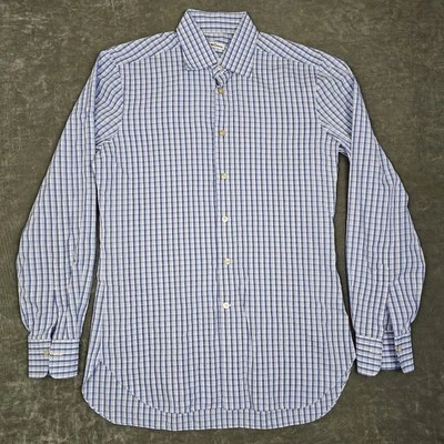 Camisa Kiton Para Hombres 16 41 Azul Blanco A Cuadros Abotonada Manga Larga Vestido Italia Lujo Foto 1 de 4
