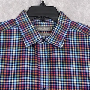 Daniel Cremieux Men Shirt Large Button Supima Cotton Short Sleeve Plaid Blue $75 - Picture 1 of 15