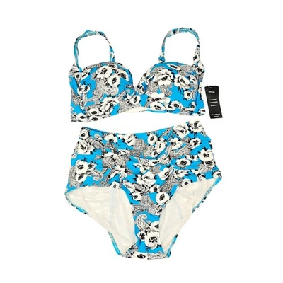 Torrid NUEVO 2 piezas traje de baño para mujer talla 3 azul blanco negro floral cintura alta parte inferior  Foto 1 de 4