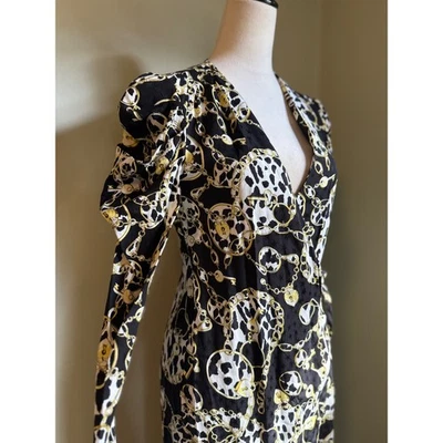 TOP SHOP черный белый золото цепочка печать надежном макси платье Puff рукав сердца звезды 4 - Изображение 1 из 4