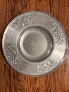 EVERLAST Caricabatteria vassoio tondo alluminio forgiato 15,75" design floreale vintage anni 50 MCM - Foto 1 di 6