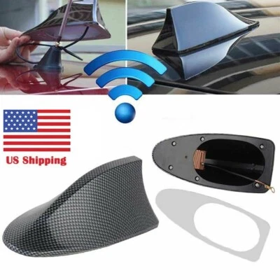 Antena de carro universal barbatana de tubarão fibra de carbono preta rádio FM/AM tampa de antena - Imagem 1 de 4