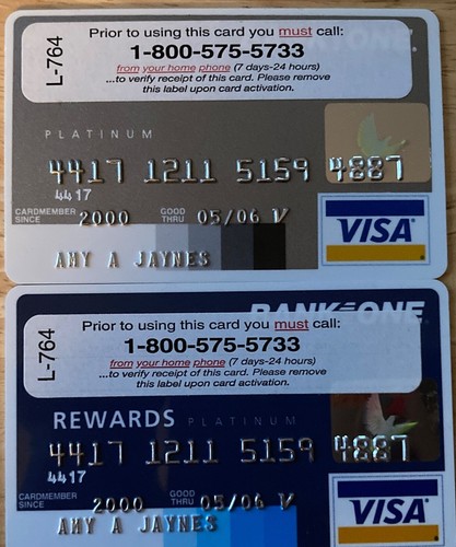 Bank One Set of 2 Visa Credit Cards, One Platinum and One Rewards ...
