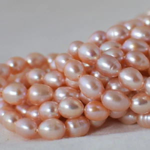 14" Natural Freshwater Pearl Beads Rice / Oval Pink 6-7mm B+ - Picture 1 of 1