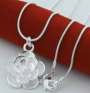 JewelryTop 925 Sterling Silver Rose Flower Pendant Necklace for Women 70CM Sn - Picture 1 of 5