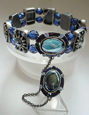Ring + Armband Strass elastisch Metall Schmuck blau silber schwer NEU - Bild 1 von 2