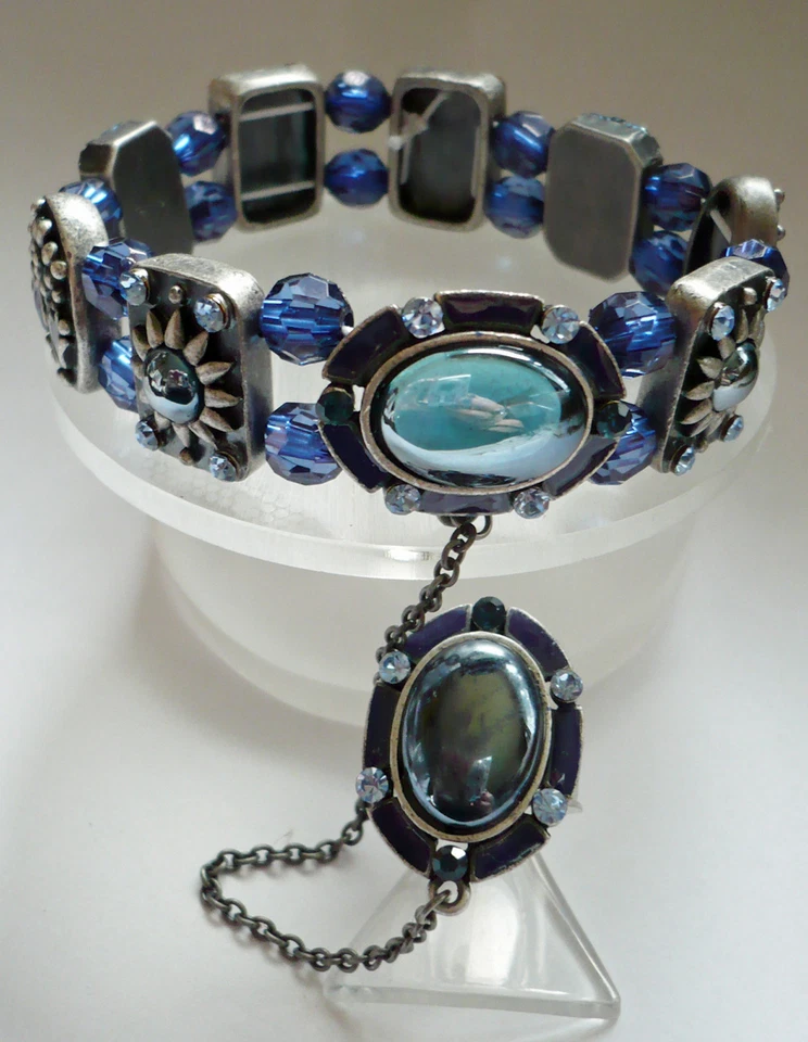 Ring + Armband Strass elastisch Metall Schmuck blau silber schwer NEU - Bild 1 von 2