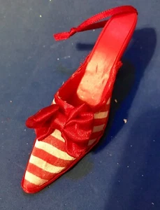 Rot gestreifte Pantolette mit Schleife Weihnachtsschmuck - Bild 1 von 4