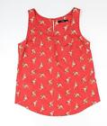 Oasis Womens Red Geometric Polyester Basic Tank Size 10 Round Neck - Bird Patter