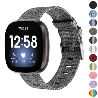 StrapsCo Nylon Canvas Band Strap with Polished Silver Buckle for Fitbit Versa 4