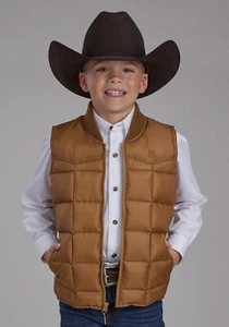 Roper Kids Boys Poly Fill Western Caramel 100% Polyester Softshell Vest - Picture 1 of 4