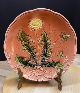 "Plato de diente de león mojolica alemana G S Zell Baden 8,5"" melocotón oscuro/naranja" - Imagen 1 de 10