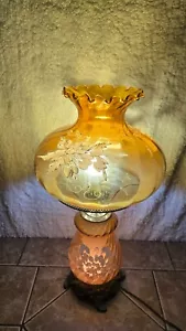 Vintage Amber Color Hurricane Lamp - Picture 1 of 3
