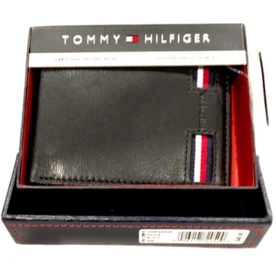 NUEVO CON ETIQUETAS BILLETERA DE CUERO NEGRA PARA HOMBRE TOMMY HILFIGER AUTÉNTICA BANDERA LOGOTIPO RFID Foto 1 de 4