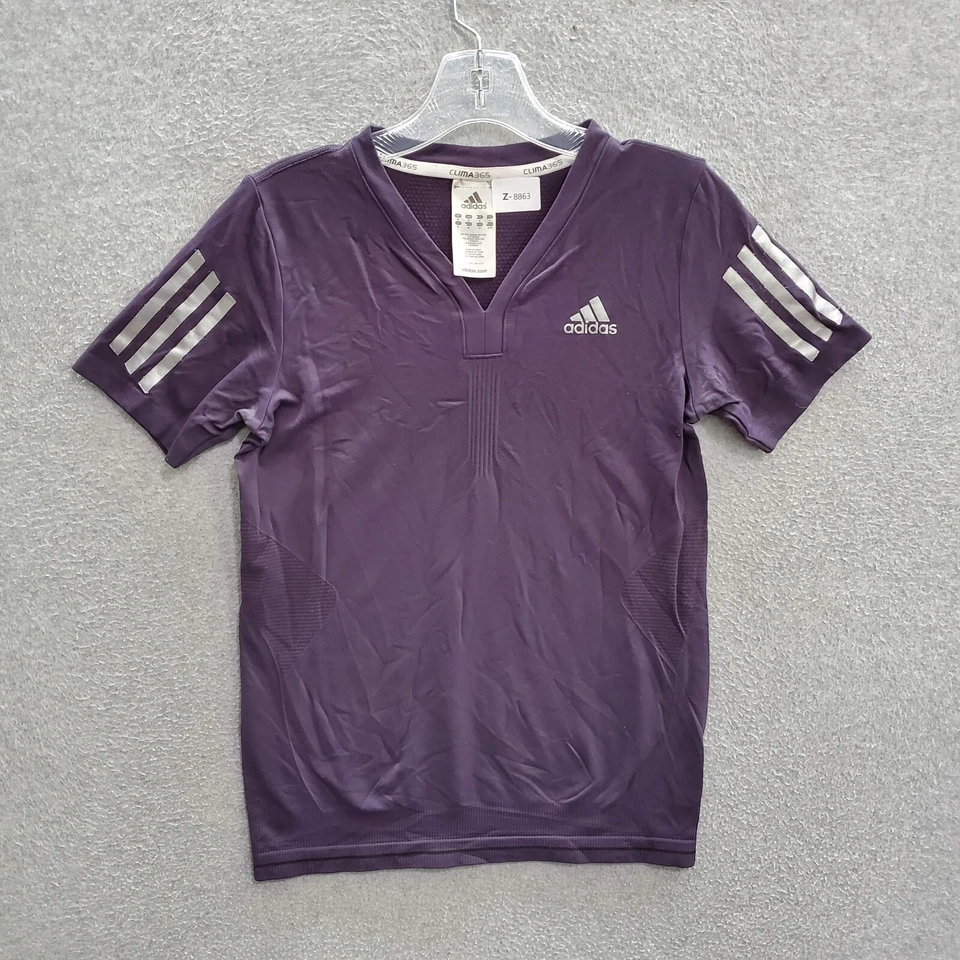 Adidas Girls Activewear Top Medium Purple T-Shirt Clima365 Logo 3 Stripes Tee - Image 1 of 4