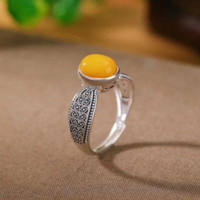 Anello Kornähre Ovale Giallo Ambra Argento Sterling 925 - Immagine 1 di 4
