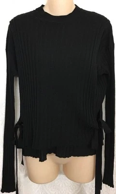 Casco Lang Negro Acanalado En Capas Manga Larga Tejido Suéter Corbatas de Cinta Talla XS Foto 1 de 4