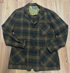 Pendleton Jacket Mens Medium Mackinaw Plaid Brown Black Wool Hunting Coat - Picture 1 of 15