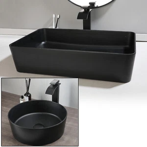 Schwarz Badezimmer Gefäß Waschbecken Stein Harz Schüssel Abfluss Wasserhahn Combo Pop Up Becken Set - Bild 1 von 17