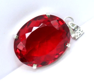 85 CT Naturale Rosso Topazio 925 Massiccio Pendente Argento Sterling A+ Gemma + - Immagine 1 di 4